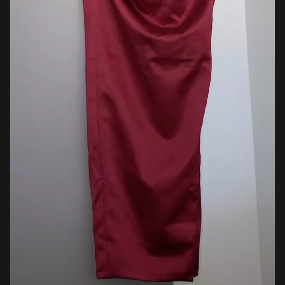 House of CB Wine Satin Pleated Corset Midi Dress - Picture 9 of 11